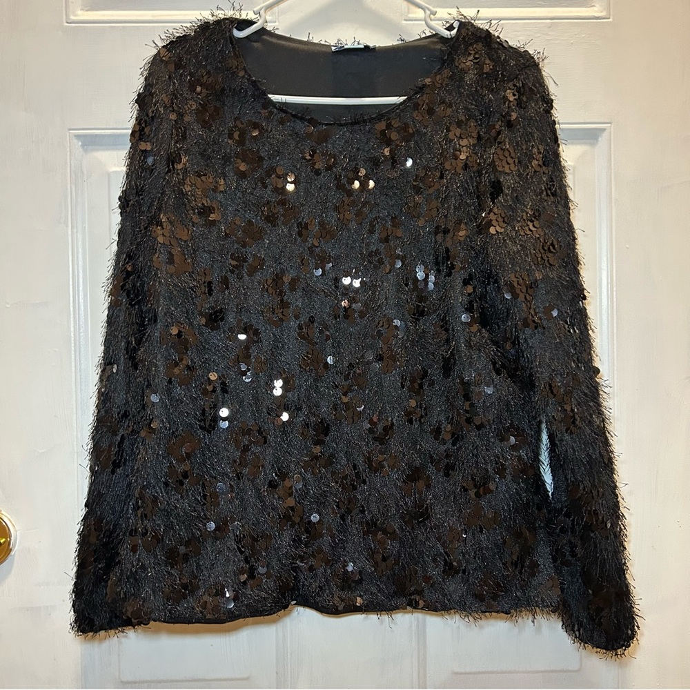 CeCe women’s medium, eyelash sequined fully lined top, black.  Dressy, formal